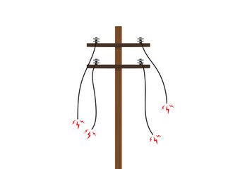 Broken electric pole vector. electric pole on white background. free space for text. copy space.