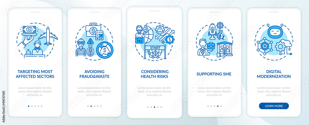 Poster considering health risks onboarding mobile app page screen with concepts. targeting most affected se