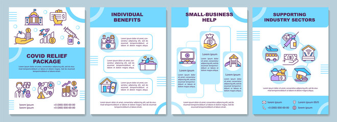 Covid relief package brochure template. Individual benefits. Flyer, booklet, leaflet print, cover design with linear icons. Vector layouts for magazines, annual reports, advertising posters