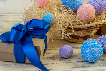 Happy easter! Flat Lay, Internet banner, postcard on Easter