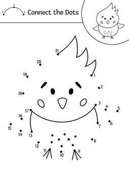 Vector Easter Dot-to-dot And Color Activity With Cute Chicken. Spring Holiday Connect The Dots Game For Children With Traditional Bird. Funny Adorable Coloring Page For Kids. .