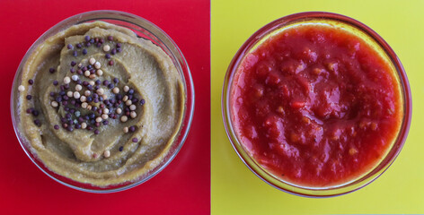 Duplex of two sauces: mustard and ketchup