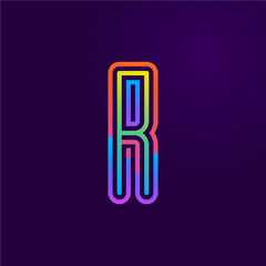 Neon light R letter line logo.