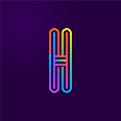 Neon light H letter line logo.