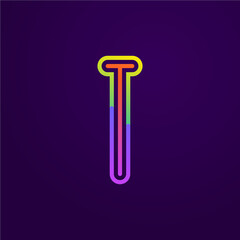 Neon light T letter line logo.