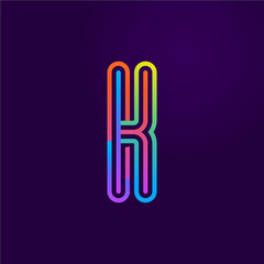 Neon light K letter line logo.