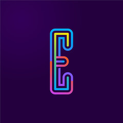 Neon light E letter line logo.