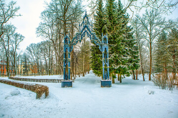 Cast iron gothic gate. Catherine Park. Pushkin (Tsarskoe Selo). St. Petersburg. Russia