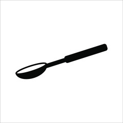 Silhouette of a metal spoon icon on white background. color editable