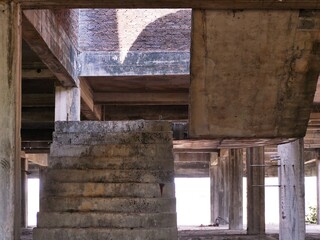 The unfinished cement staircase left abandoned.