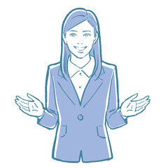 Illustration of the upper body of a young female businessman. Pop and comical pattern.