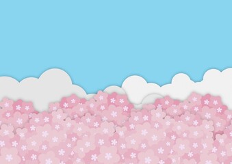 ペーパークラフトのような空と桜の背景 no.04