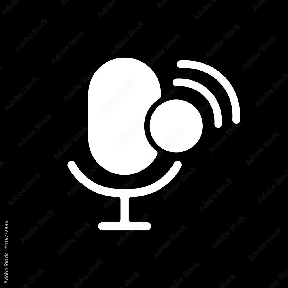 Poster voice assistant app dark mode glyph icon. mobile application. recording on mic. voice recognition. s