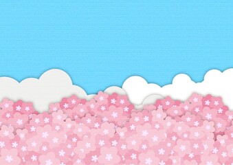 ペーパークラフトのような空と桜の背景 no.03