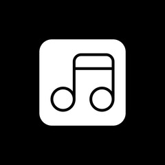 Music app dark mode glyph icon. Creating playlists. Songs and podcasts. Media menu. Broadcast radio. Smartphone UI button. White silhouette symbol on black space. Vector isolated illustration