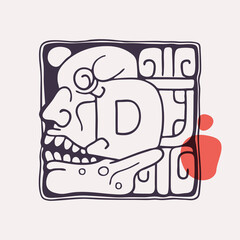 Aztec style letter D initial.