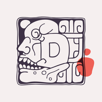 Aztec style letter D initial.
