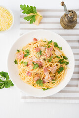 Spaghetti carbonara with bacon-traditional Italian dish