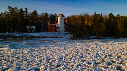 40 Mile Point Lighthouse in Michigan during the winter