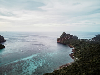 Wonderful view of Phi Phi Don island. Beautiful landscape with tropical sea lagoon.