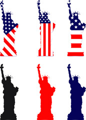 Vector of United state liberty statue. Statue with flag background and colored