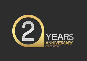 2 years anniversary celebration simple design with golden circle and silver color combination can be use for greeting card, invitation and special celebration event