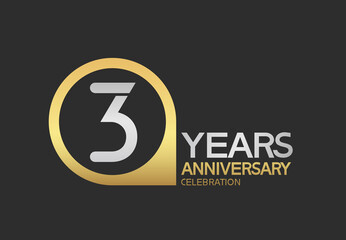 3 years anniversary celebration simple design with golden circle and silver color combination can be use for greeting card, invitation and special celebration event