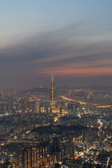 Seoul City Sunset in South Korea. Featuring Lotte Tower in the foreground