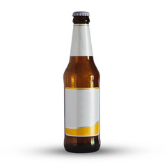 Bottle of beer with tag isolated on white background