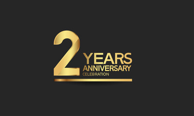 2 years anniversary celebration with elegant golden color isolated on black background can be use for special moment, party and invitation event