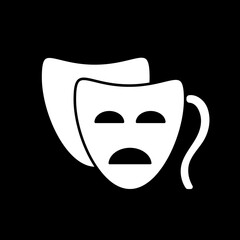 Drama dark mode glyph icon. Film and TV production. Common movie, classic theater. Television entertainment category. White silhouette symbol on black space. Vector isolated illustration