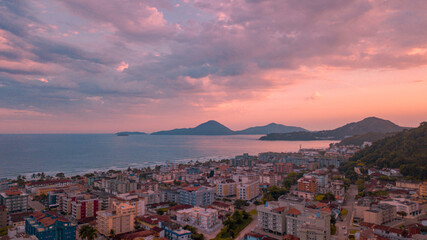 Beautiful sunset over the sea of Ubatuba, Brazil