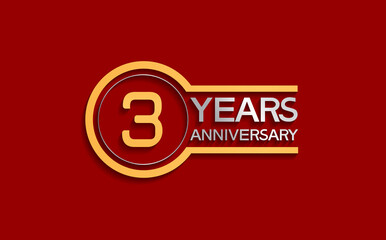 3 years anniversary golden and silver color with circle isolated on red background use for party and celebration special moment