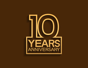 10 years anniversary design line style with square golden color isolated on brown background can be use for special moment celebration