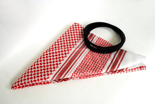 Arabic traditional clothing accessories,double round  rope and head scarf called Agal and Shemagh  on white background,