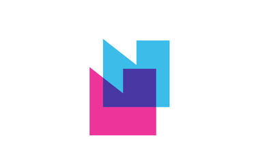 intersected N letter logo icon for company. Blue and pink alphabet design for corporate and business