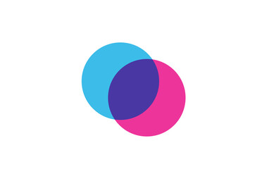 intersected O letter logo icon for company. Blue and pink alphabet design for corporate and business