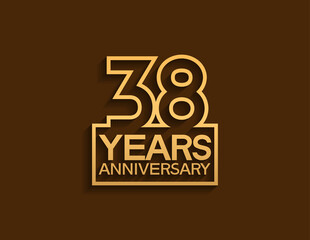 38 years anniversary design line style with square golden color isolated on brown background can be use for special moment celebration