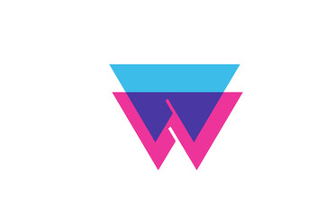 intersected W letter logo icon for company. Blue and pink alphabet design for corporate and business