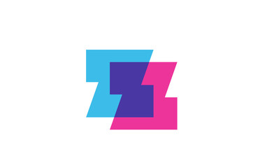 intersected Z letter logo icon for company. Blue and pink alphabet design for corporate and business