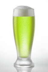 Cold Saint Patrick Beer on a glass on a white background