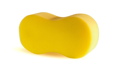 Yellow soft sponge on white background.
