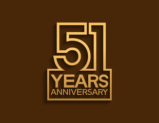 51 years anniversary design line style with square golden color isolated on brown background can be use for special moment celebration