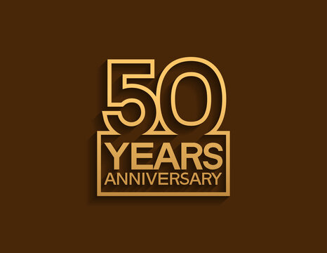 50 years anniversary design line style with square golden color isolated on brown background can be use for special moment celebration
