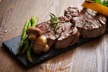 grilled beef steak with vegetables
