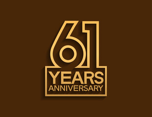 61 years anniversary design line style with square golden color isolated on brown background can be use for special moment celebration
