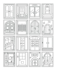 Set of Doors Colouring Page Vectors
