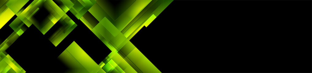 Glossy green squares abstract geometric background. Technology vector banner design