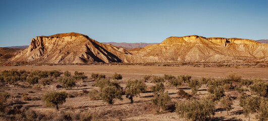 Wide landscape of the Tabernas desert Almeria Spain