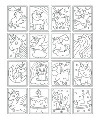 Pack of Unicorn Coloring Page Vectors
